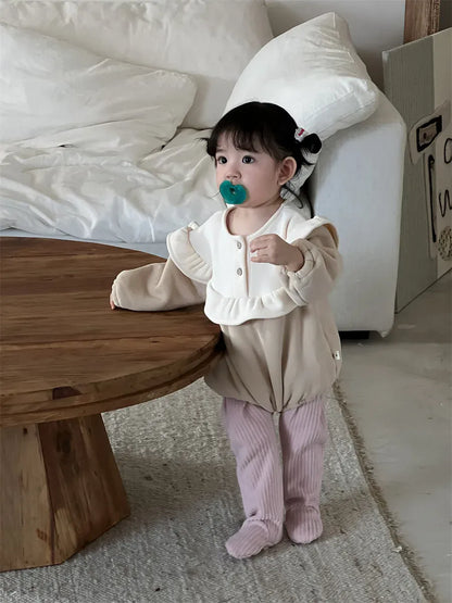 長袖ロンパース ベビーロンパース ビッグフリルフリース長袖ボディスーツ【mh0008423】