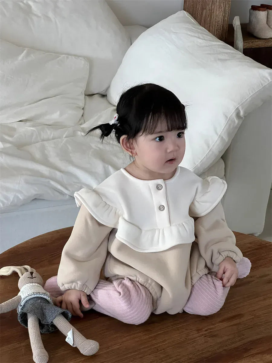 長袖ロンパース ベビーロンパース ビッグフリルフリース長袖ボディスーツ【mh0008423】