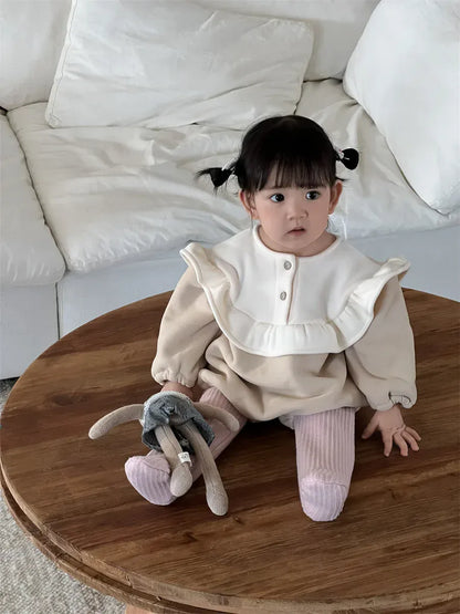長袖ロンパース ベビーロンパース ビッグフリルフリース長袖ボディスーツ【mh0008423】