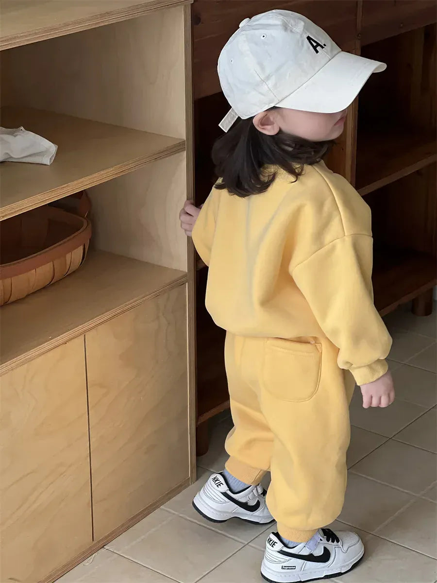 長袖セットアップ ベビーキッズトップス/パンツ ねこプリント裏フリース長袖スウェットトレーナー/ロングスウェットパンツ【mh0008426】