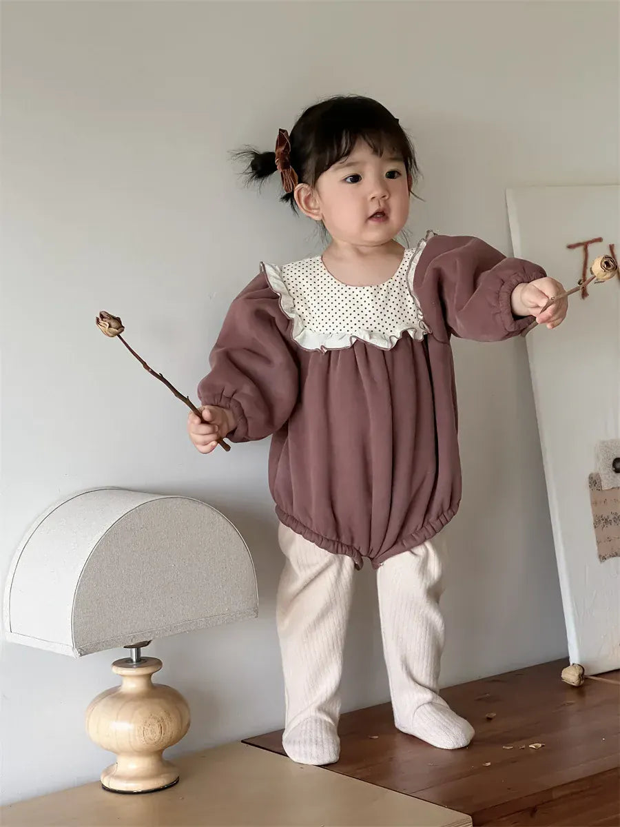 長袖ロンパース ベビーロンパース ビッグフリルフリース長袖ボディスーツ【mh0008431】