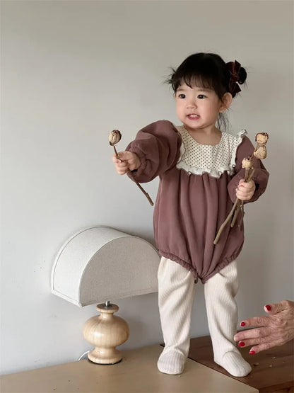 長袖ロンパース ベビーロンパース ビッグフリルフリース長袖ボディスーツ【mh0008431】