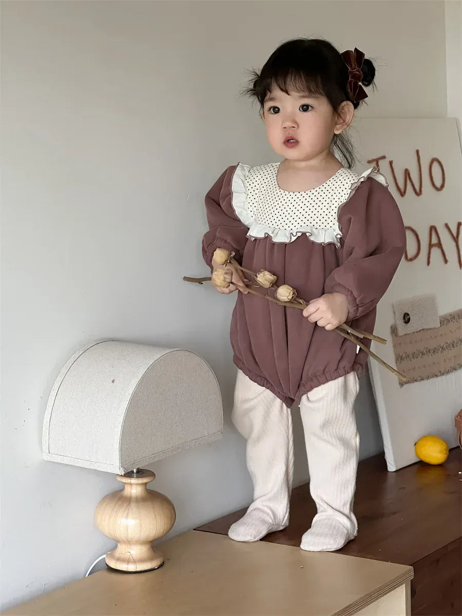 長袖ロンパース ベビーロンパース ビッグフリルフリース長袖ボディスーツ【mh0008431】