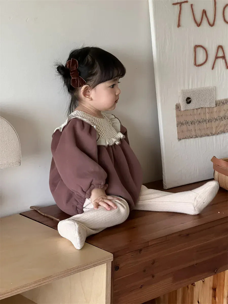 長袖ロンパース ベビーロンパース ビッグフリルフリース長袖ボディスーツ【mh0008431】