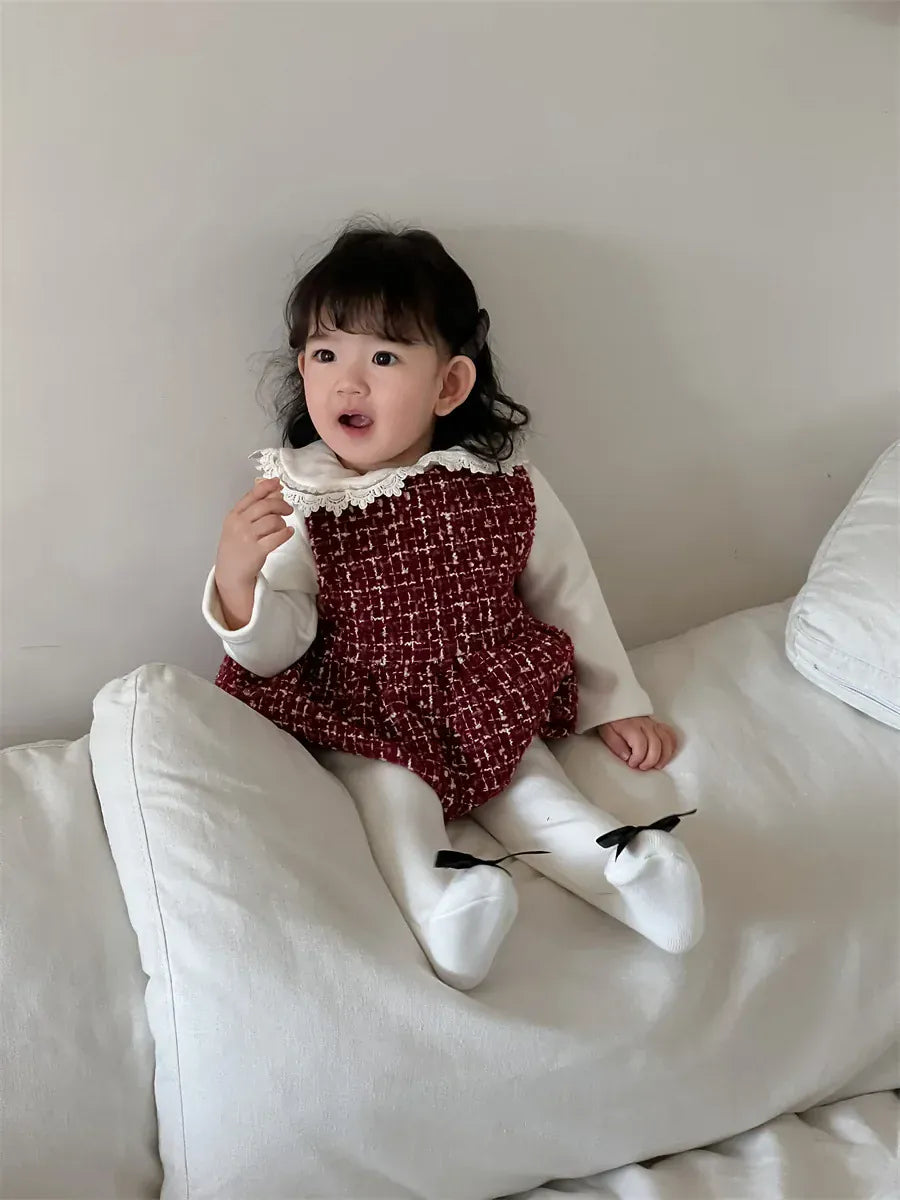 ノースリーブロンパース ベビーロンパース フェイクツイードチェックノースリーブボディスーツ【mh0008433】