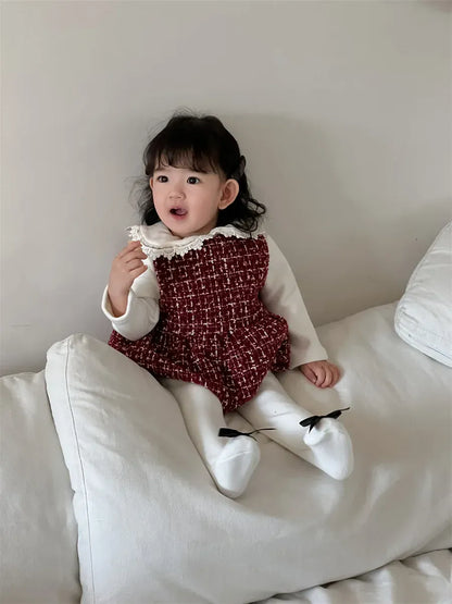 ノースリーブロンパース ベビーロンパース フェイクツイードチェックノースリーブボディスーツ【mh0008433】