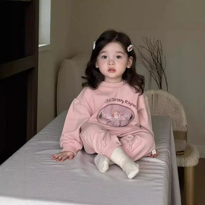 長袖ロンパース ベビーロンパース レトロガーリープリント長袖ジャンプスーツ【mh0008526】