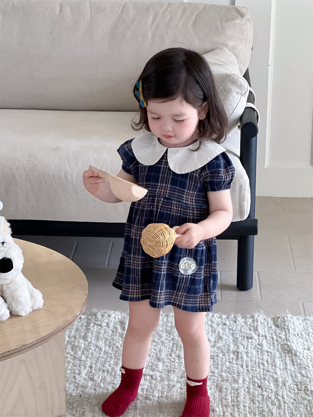 半袖ワンピース チェック丸襟半袖ワンピース【mh0009894】