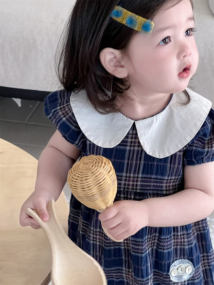 半袖ワンピース チェック丸襟半袖ワンピース【mh0009894】