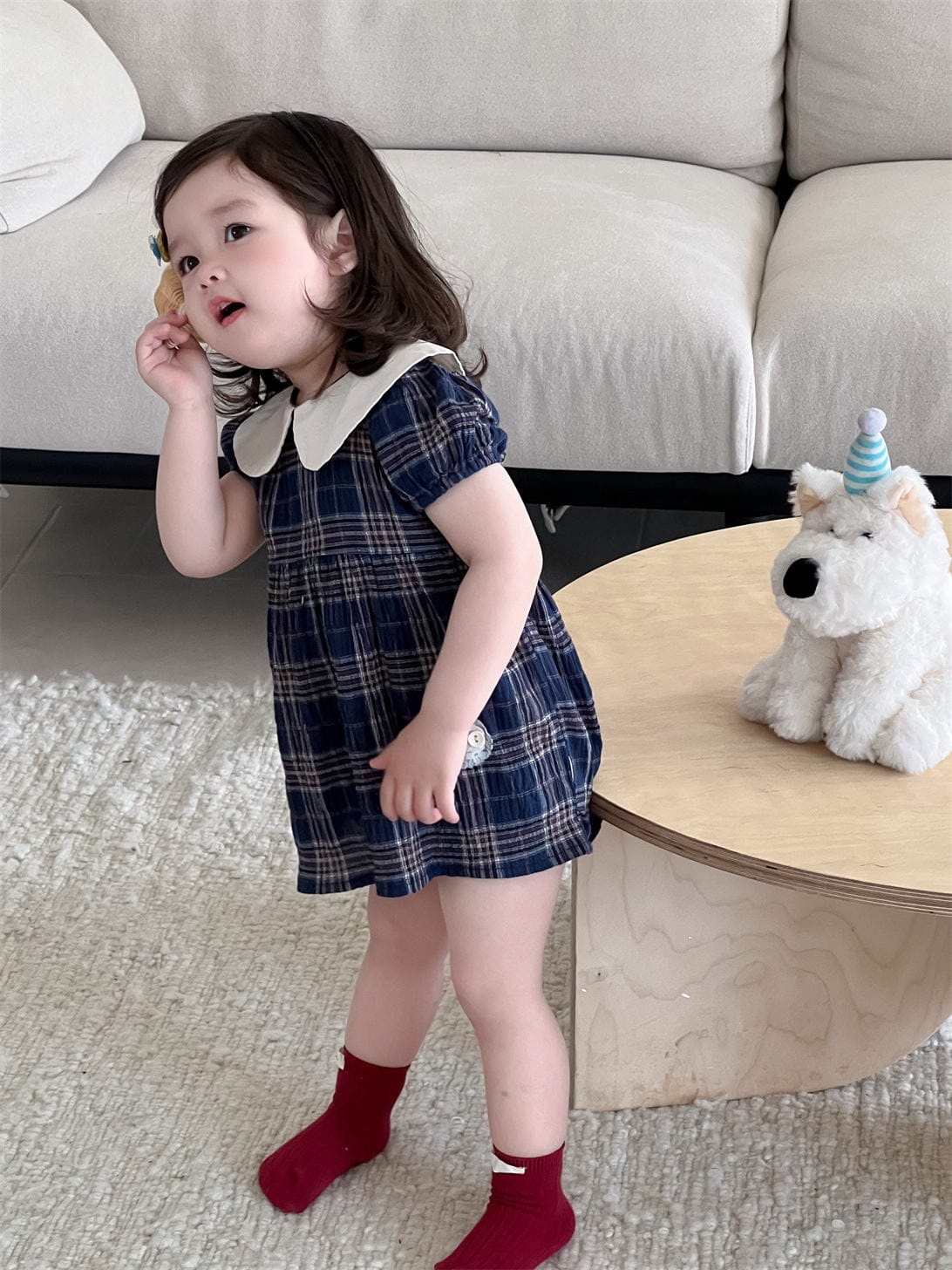 半袖ワンピース チェック丸襟半袖ワンピース【mh0009894】