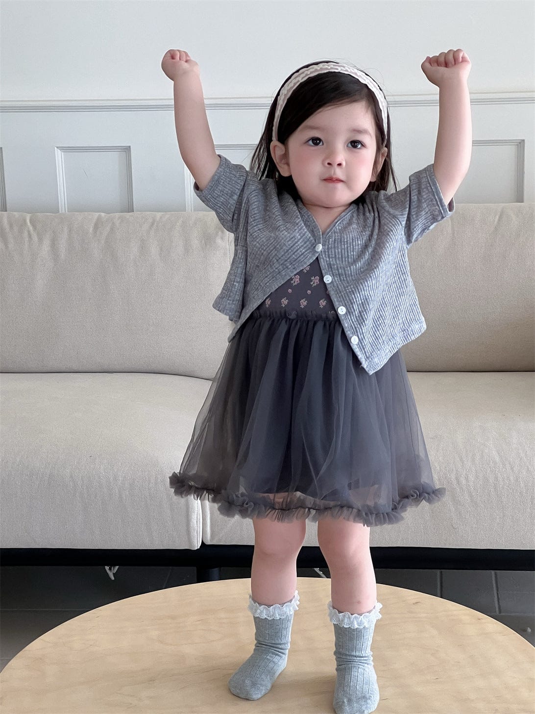 ノースリーブワンピース ショートスリーブボレロカーディガン/フラワープリントキャミソールチュールスカートワンピース【mh0009899】