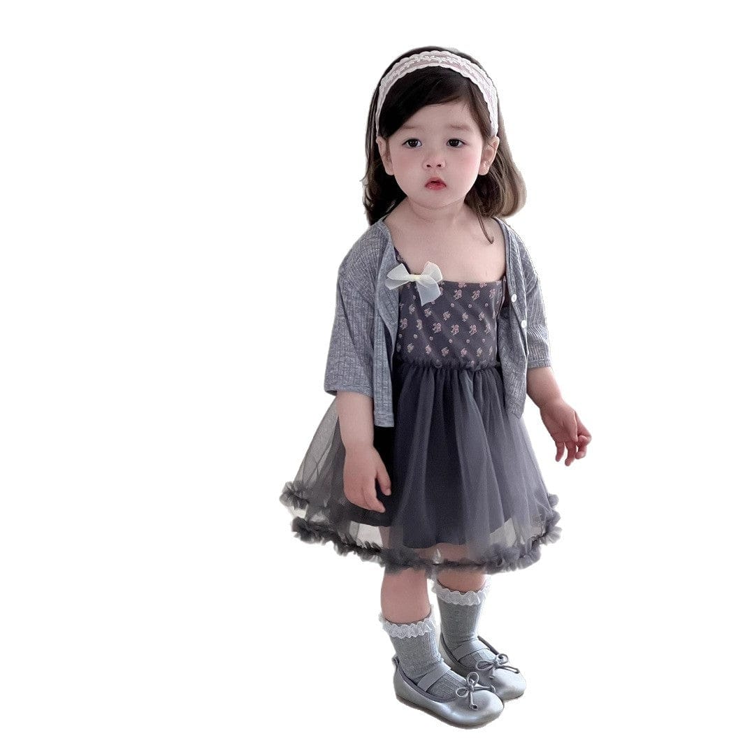 ノースリーブワンピース ショートスリーブボレロカーディガン/フラワープリントキャミソールチュールスカートワンピース【mh0009899】