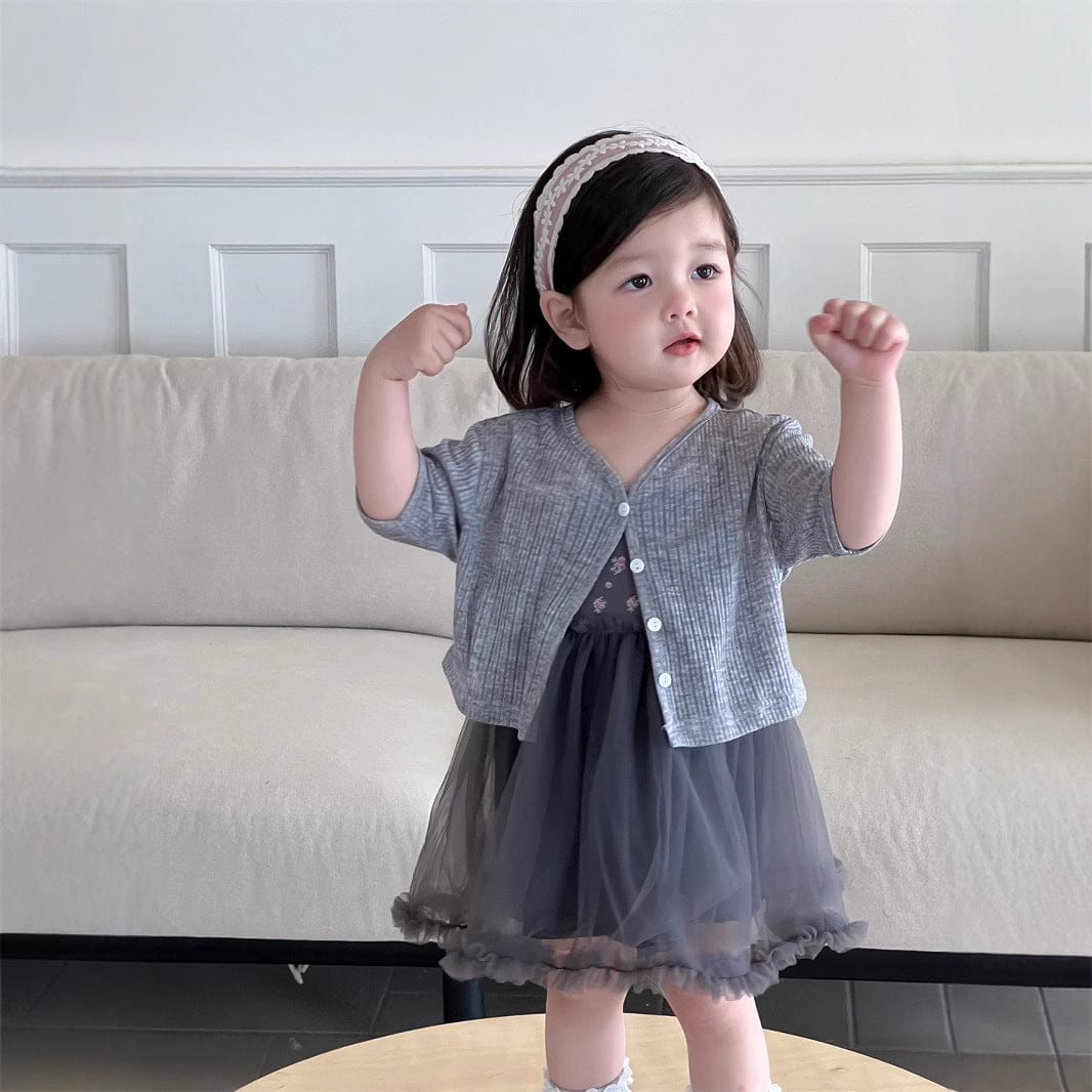 ノースリーブワンピース ショートスリーブボレロカーディガン/フラワープリントキャミソールチュールスカートワンピース【mh0009899】