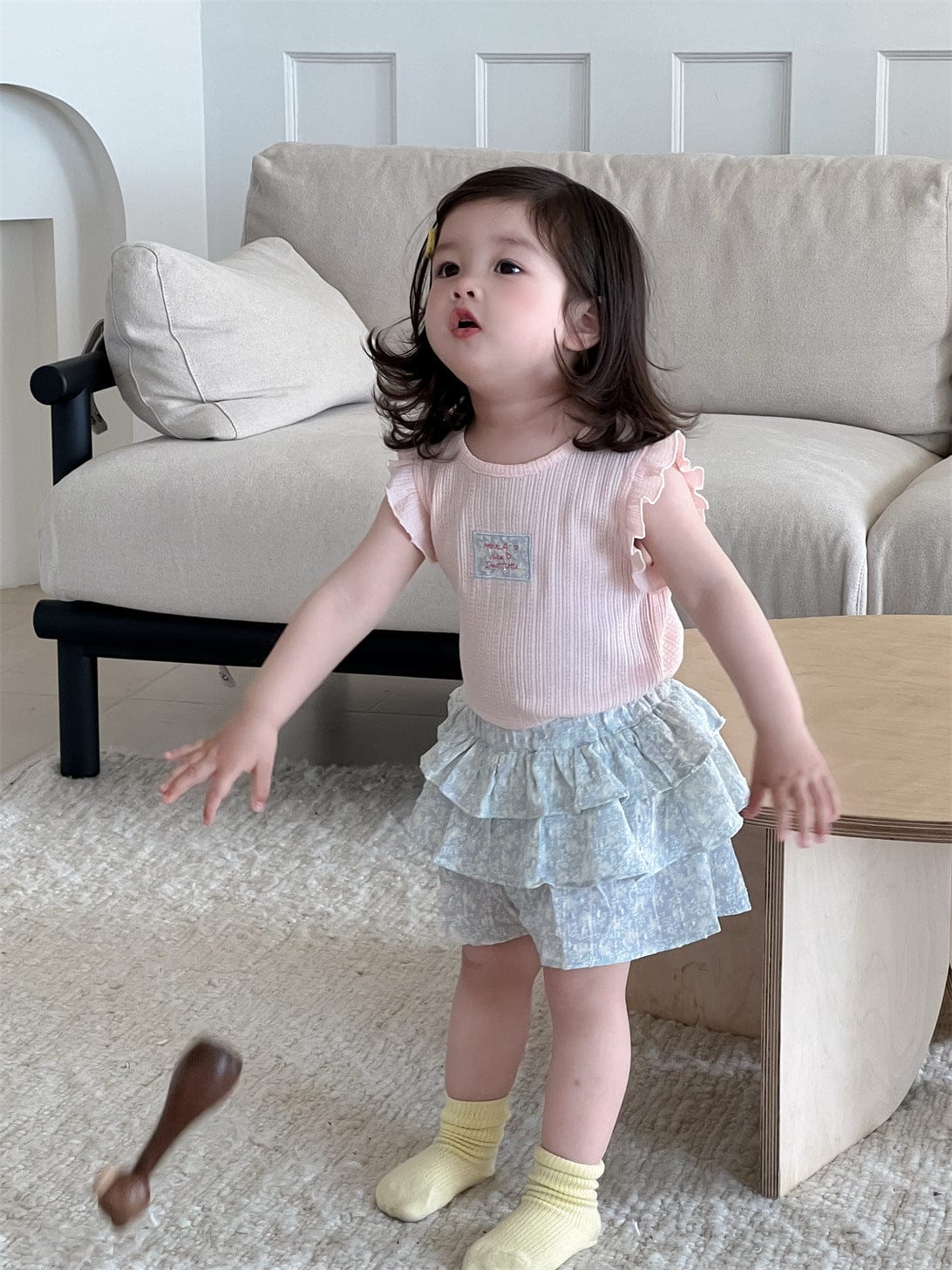 半袖セットアップ フリルスリーブトップス/フリルショートパンツ【mh0009904】