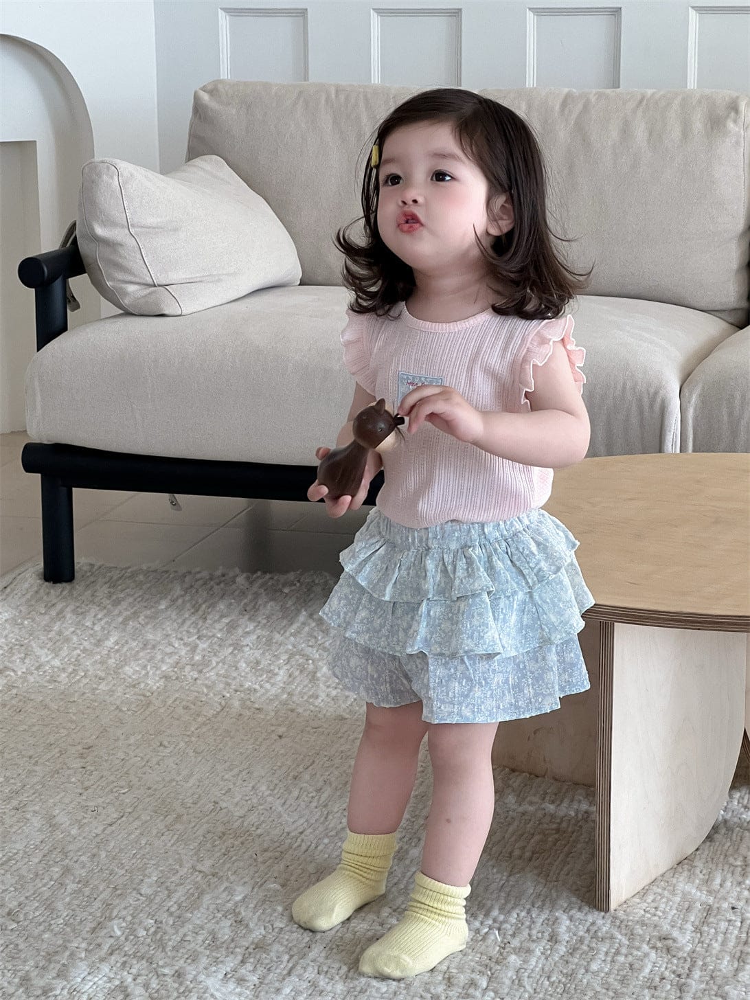 半袖セットアップ フリルスリーブトップス/フリルショートパンツ【mh0009904】