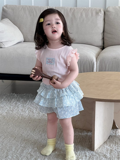 半袖セットアップ フリルスリーブトップス/フリルショートパンツ【mh0009904】