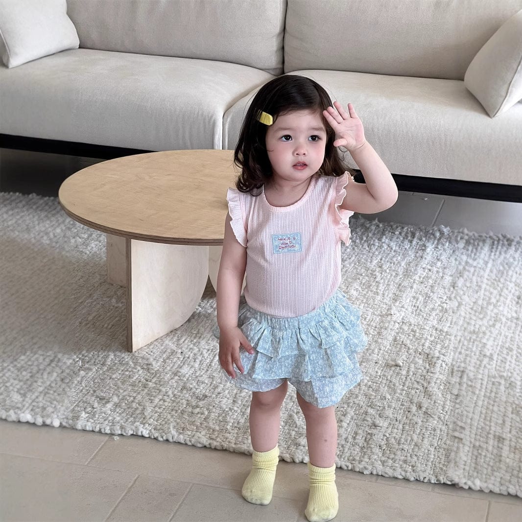 半袖セットアップ フリルスリーブトップス/フリルショートパンツ【mh0009904】