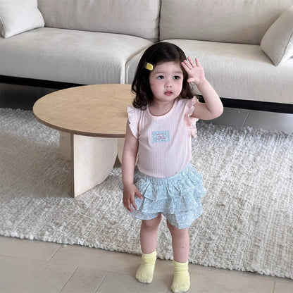 半袖セットアップ フリルスリーブトップス/フリルショートパンツ【mh0009904】