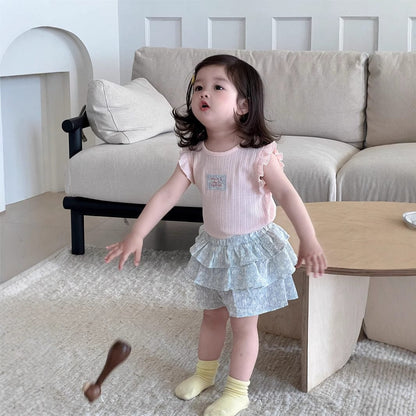 半袖セットアップ フリルスリーブトップス/フリルショートパンツ【mh0009904】