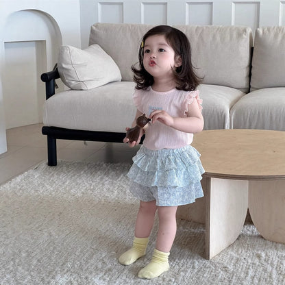 半袖セットアップ フリルスリーブトップス/フリルショートパンツ【mh0009904】