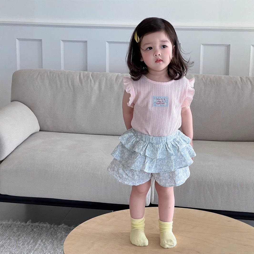 半袖セットアップ フリルスリーブトップス/フリルショートパンツ【mh0009904】