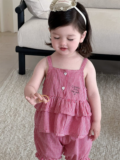 ノースリーブセットアップ チェックキャミソールチュニック+バルーンショートパンツ【mh0009911】