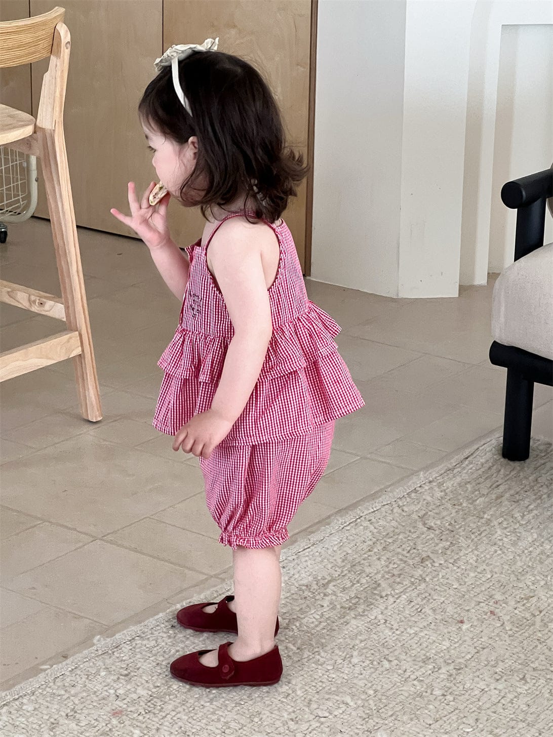 ノースリーブセットアップ チェックキャミソールチュニック+バルーンショートパンツ【mh0009911】