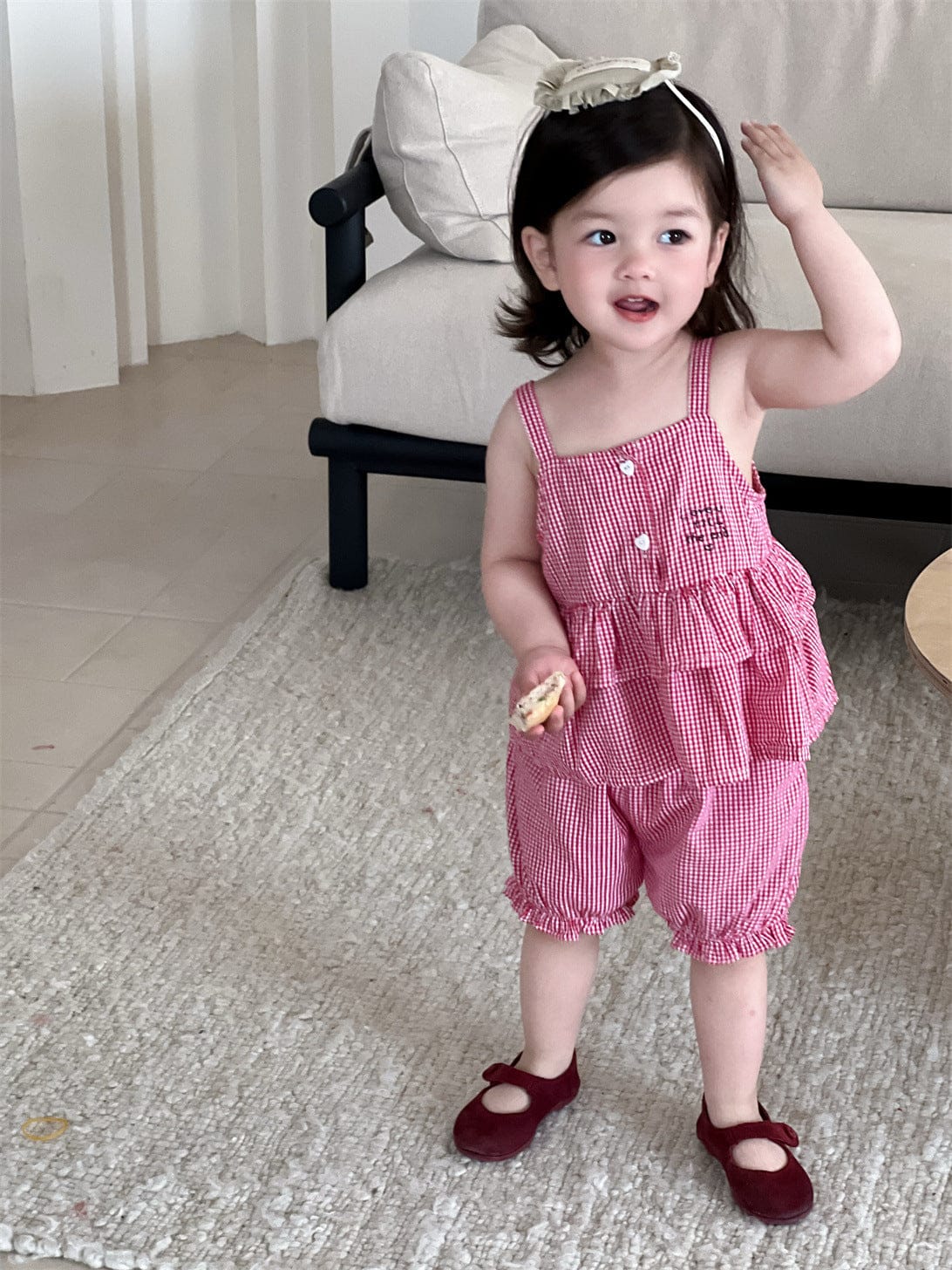 ノースリーブセットアップ チェックキャミソールチュニック+バルーンショートパンツ【mh0009911】