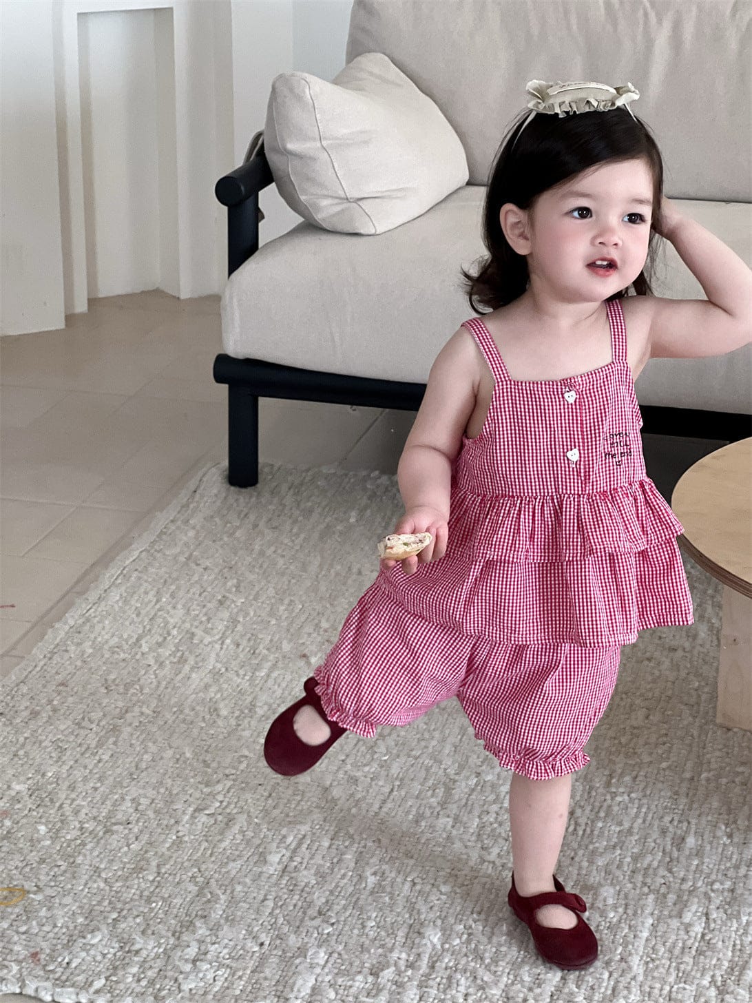 ノースリーブセットアップ チェックキャミソールチュニック+バルーンショートパンツ【mh0009911】