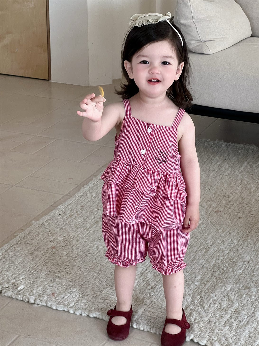 ノースリーブセットアップ チェックキャミソールチュニック+バルーンショートパンツ【mh0009911】