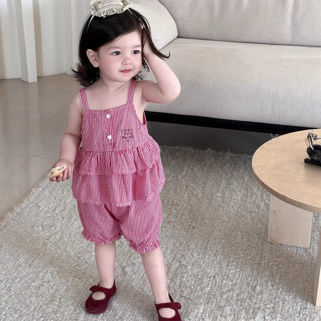 ノースリーブセットアップ チェックキャミソールチュニック+バルーンショートパンツ【mh0009911】