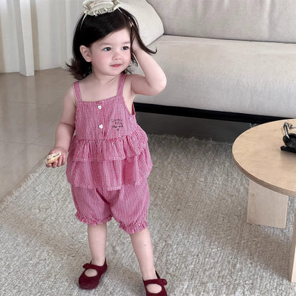 ノースリーブセットアップ チェックキャミソールチュニック+バルーンショートパンツ【mh0009911】