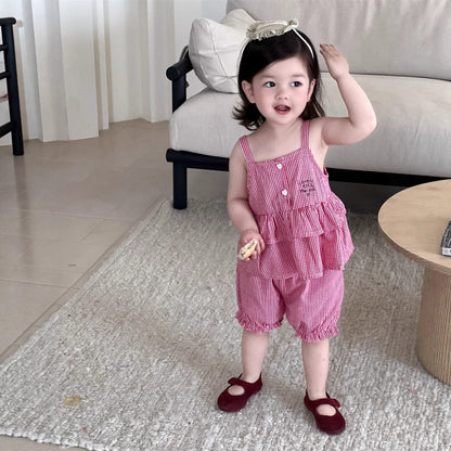 ノースリーブセットアップ チェックキャミソールチュニック+バルーンショートパンツ【mh0009911】