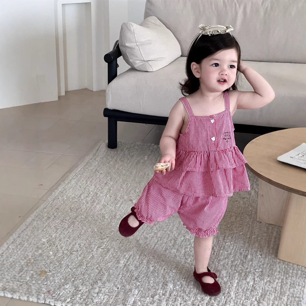 ノースリーブセットアップ チェックキャミソールチュニック+バルーンショートパンツ【mh0009911】