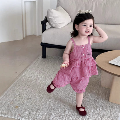 ノースリーブセットアップ チェックキャミソールチュニック+バルーンショートパンツ【mh0009911】