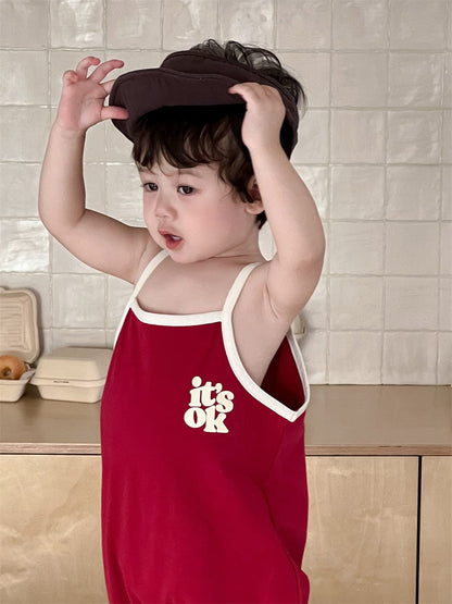 ノースリーブジャンプスーツ ロゴプリントキャミソールジャンプスーツ【mh0009912】