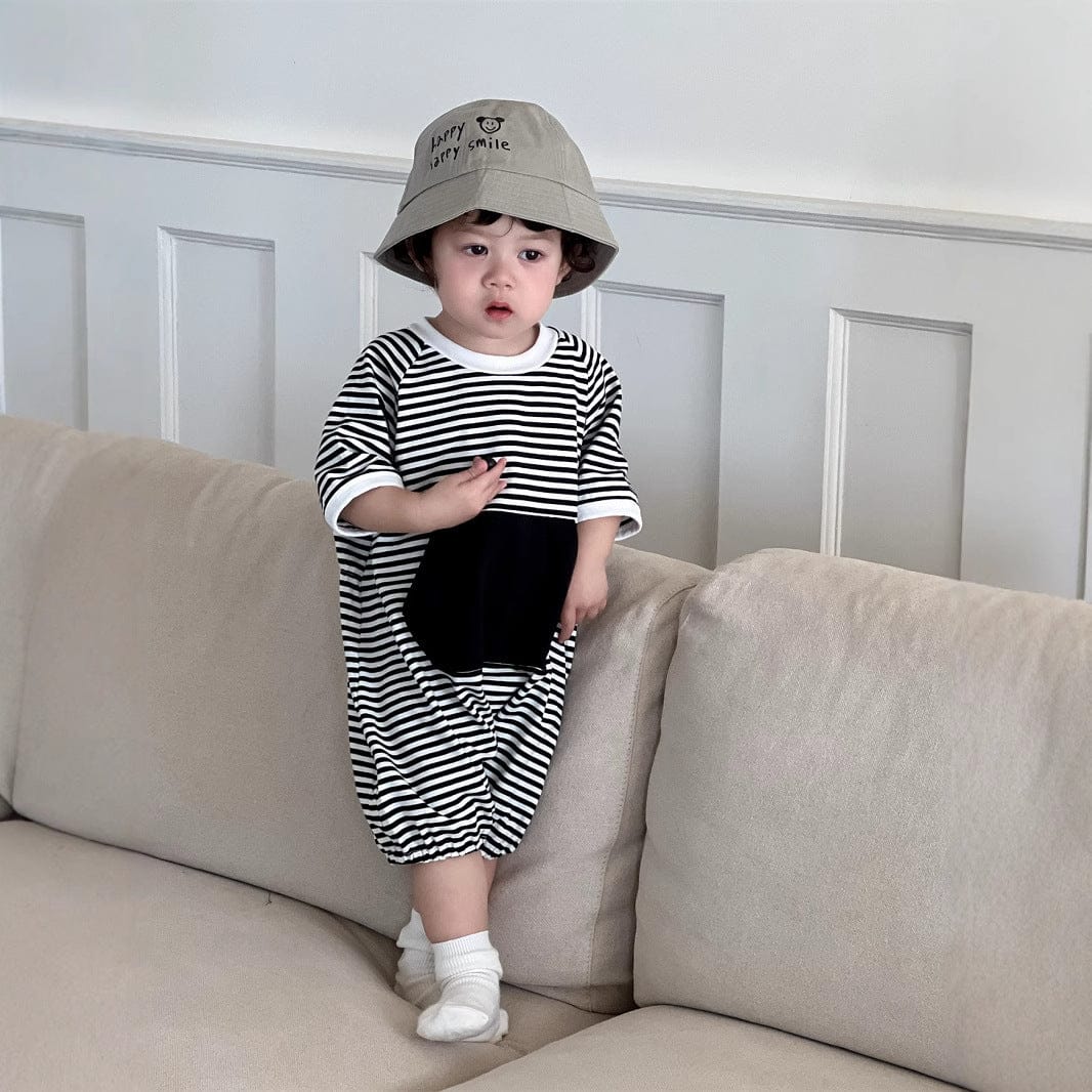 半袖ジャンプスーツ ビッグポケットボーダー半袖ジャンプスーツ【mh0009915】