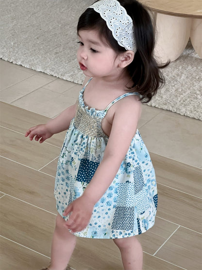 ノースリーブワンピース チェックフラワーパッチワークキャミソールワンピース【mh0009922】