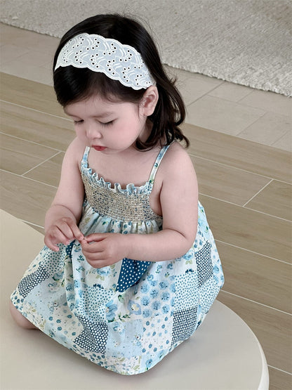 ノースリーブワンピース チェックフラワーパッチワークキャミソールワンピース【mh0009922】