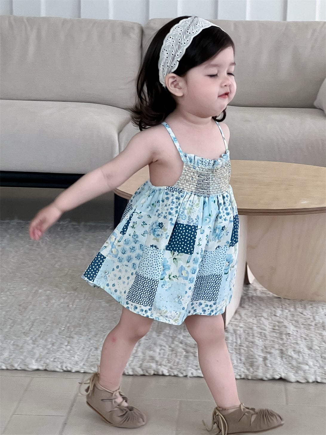 ノースリーブワンピース チェックフラワーパッチワークキャミソールワンピース【mh0009922】