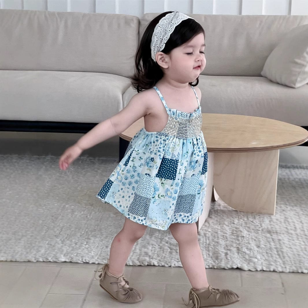 ノースリーブワンピース チェックフラワーパッチワークキャミソールワンピース【mh0009922】