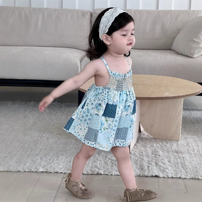 ノースリーブワンピース チェックフラワーパッチワークキャミソールワンピース【mh0009922】