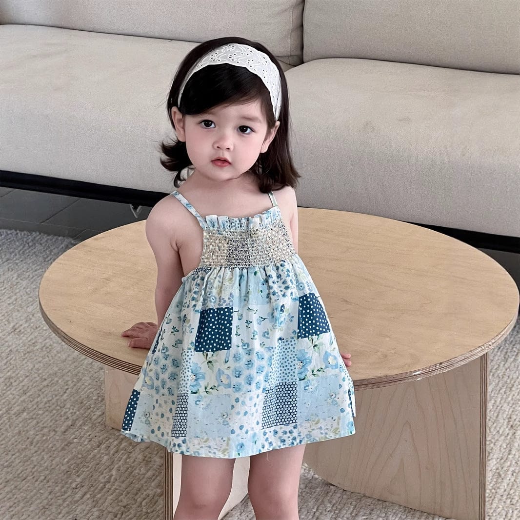 ノースリーブワンピース チェックフラワーパッチワークキャミソールワンピース【mh0009922】