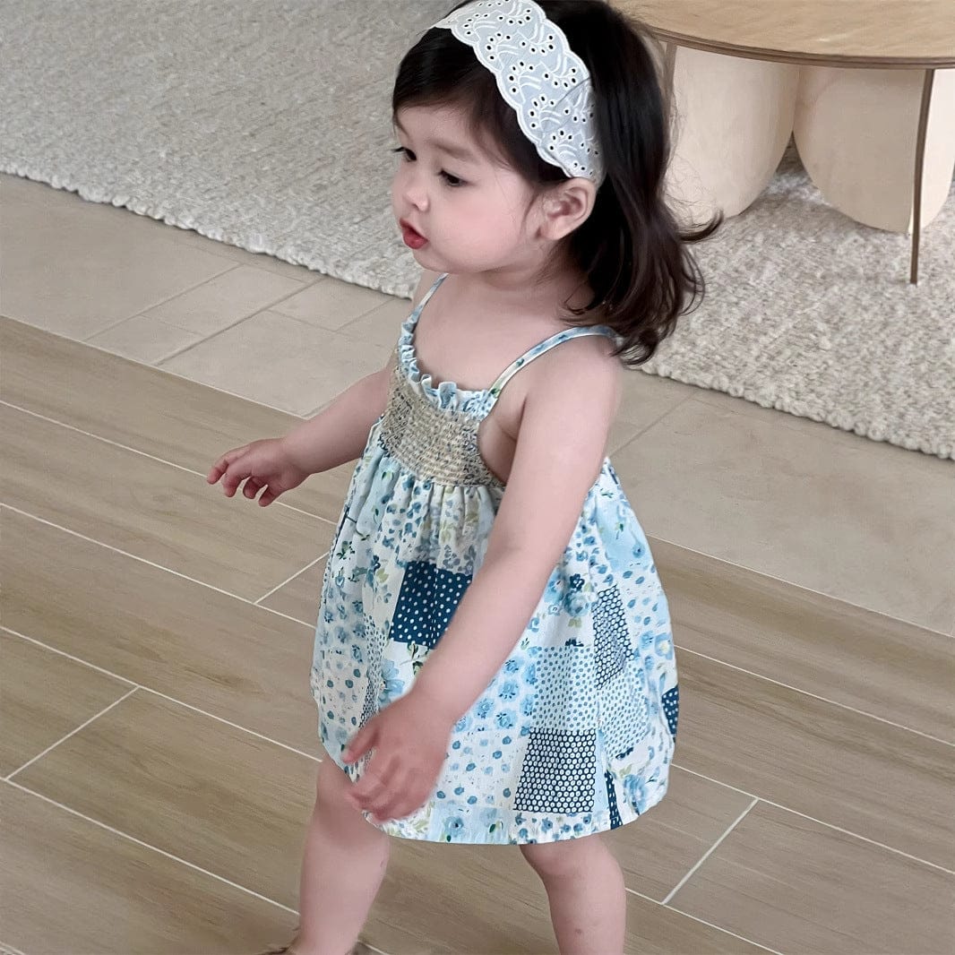 ノースリーブワンピース チェックフラワーパッチワークキャミソールワンピース【mh0009922】