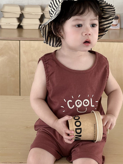 ノースリーブセットアップ ロゴプリントタンクトップ+ショートパンツ【mh0009926】