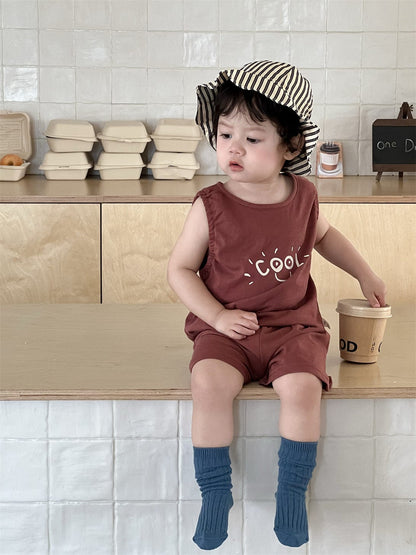 ノースリーブセットアップ ロゴプリントタンクトップ+ショートパンツ【mh0009926】