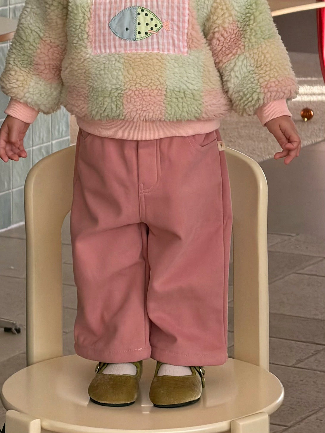 長袖セットアップ カラフルチェックボアスウェット/裏フリースパンツ【mh0011930】