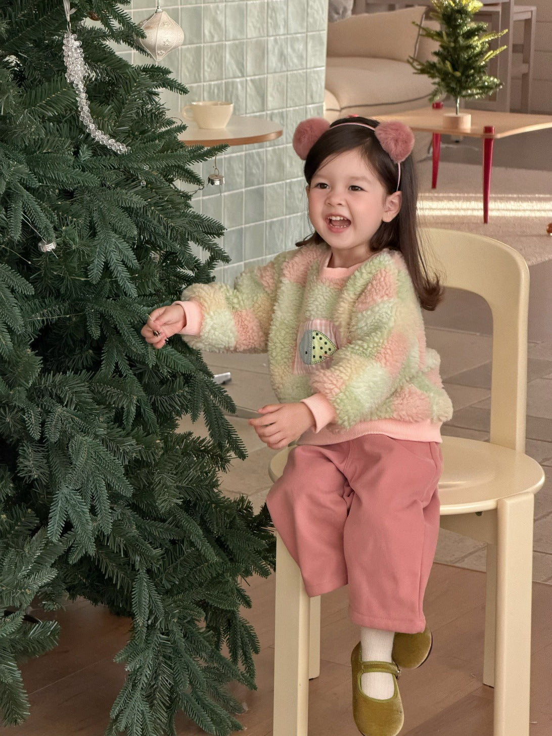 長袖セットアップ カラフルチェックボアスウェット/裏フリースパンツ【mh0011930】