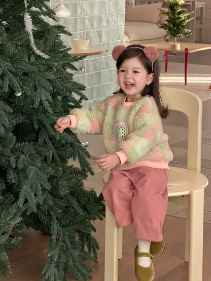 長袖セットアップ カラフルチェックボアスウェット/裏フリースパンツ【mh0011930】