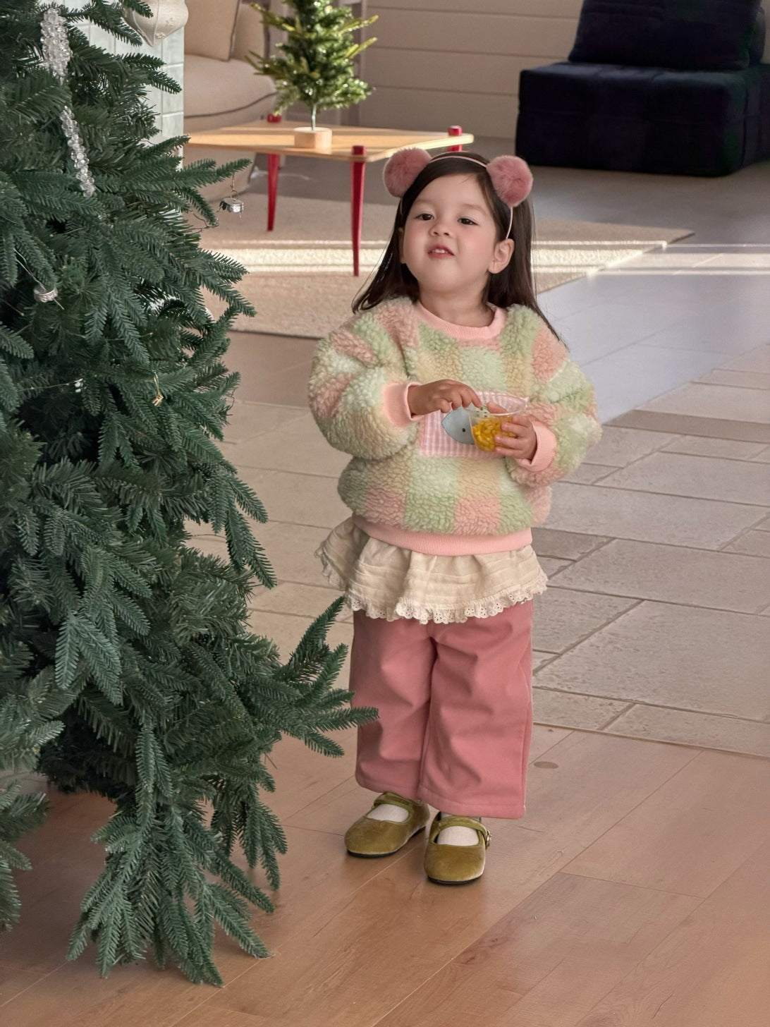 長袖セットアップ カラフルチェックボアスウェット/裏フリースパンツ【mh0011930】